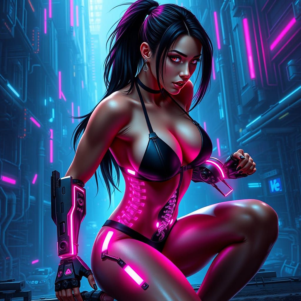 Cyberpunk Goddess in Glowing Armor