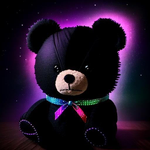 Glowing Violet-Black Teddy Bear Plushie in Art Deco