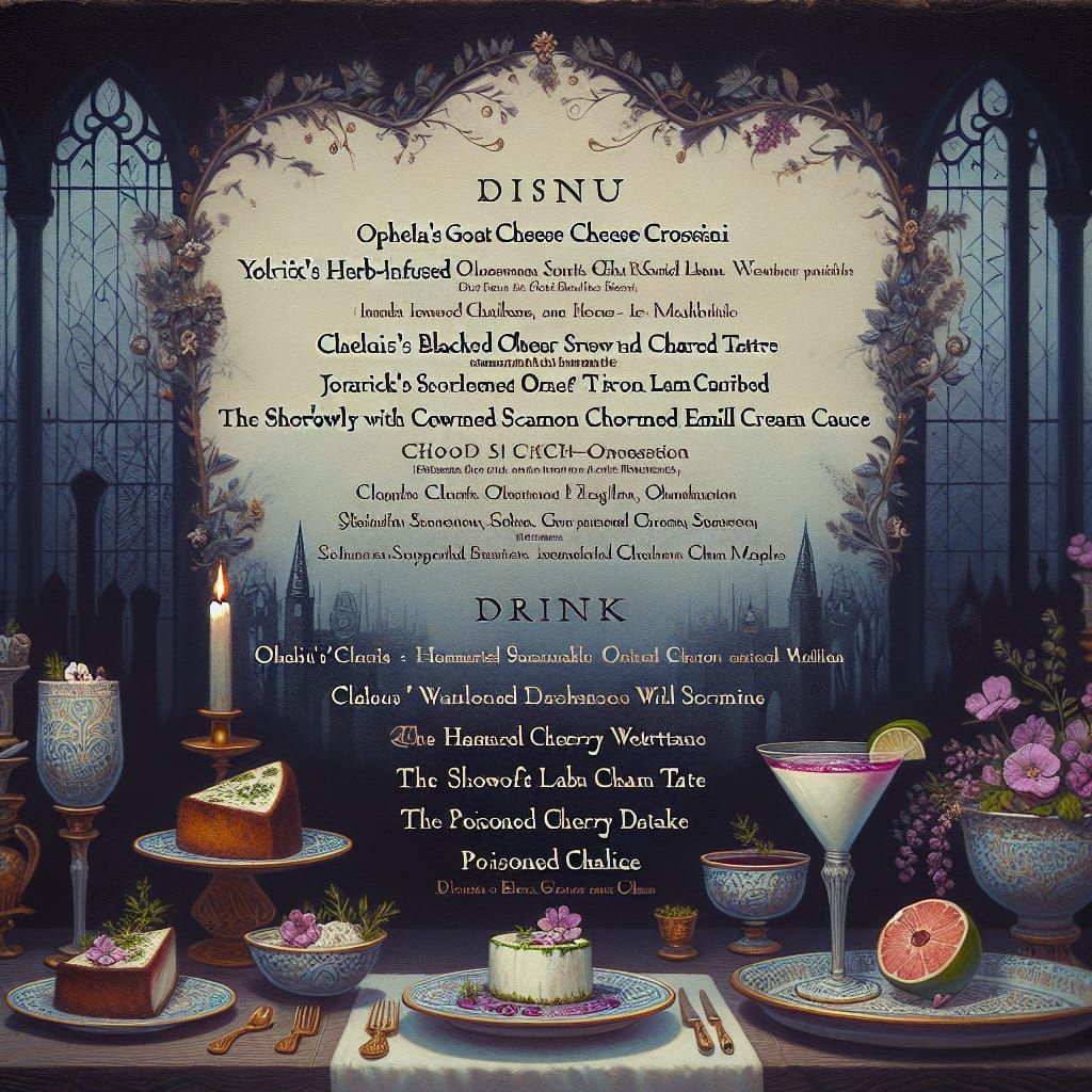 17th Century Menu of Shakespearean Delights in Rich, Fantasy...