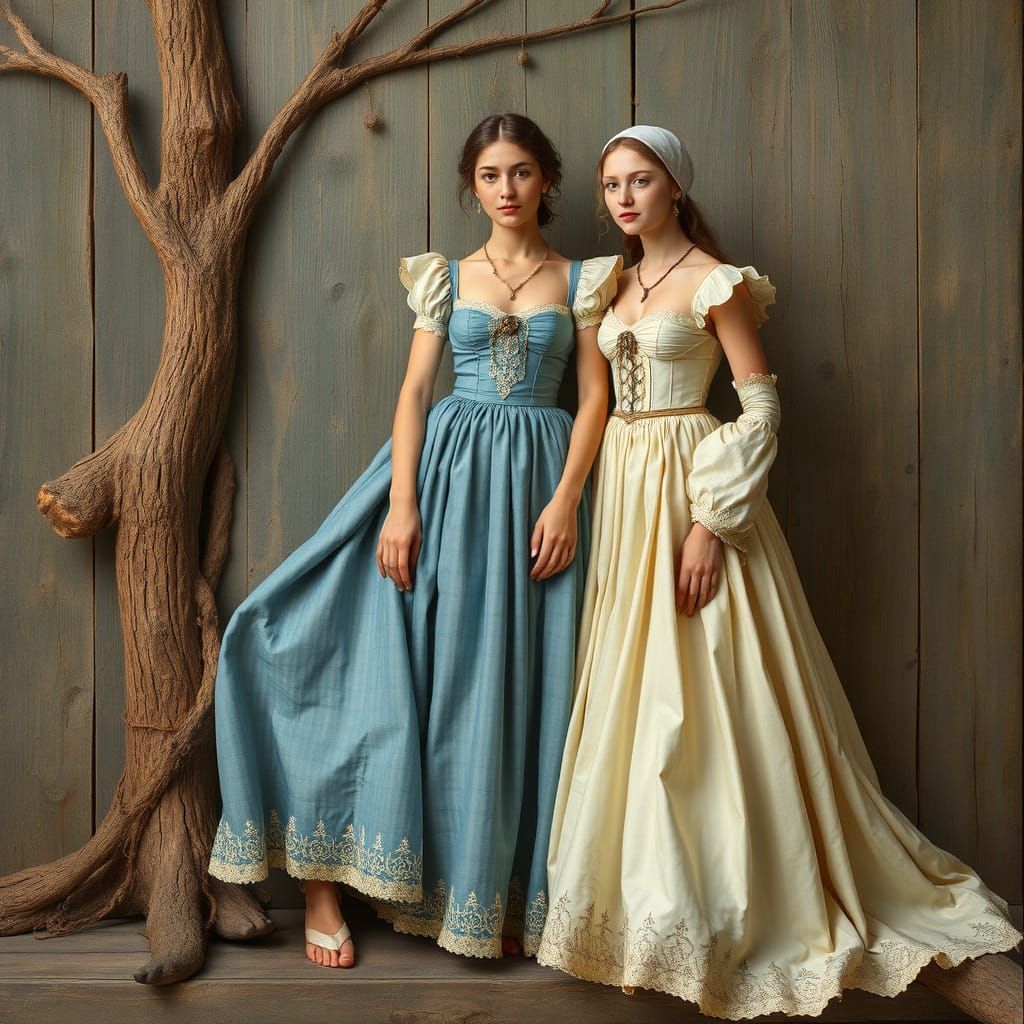 Medieval Linen Dresses with Art Nouveau Details