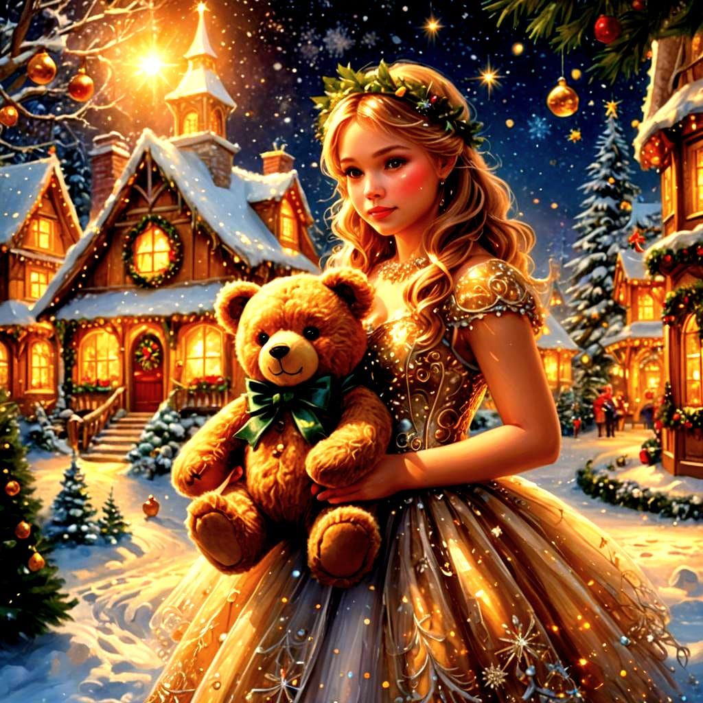 Magical Teddy Bear Christmas Wonderland in Fairy-Tale Style