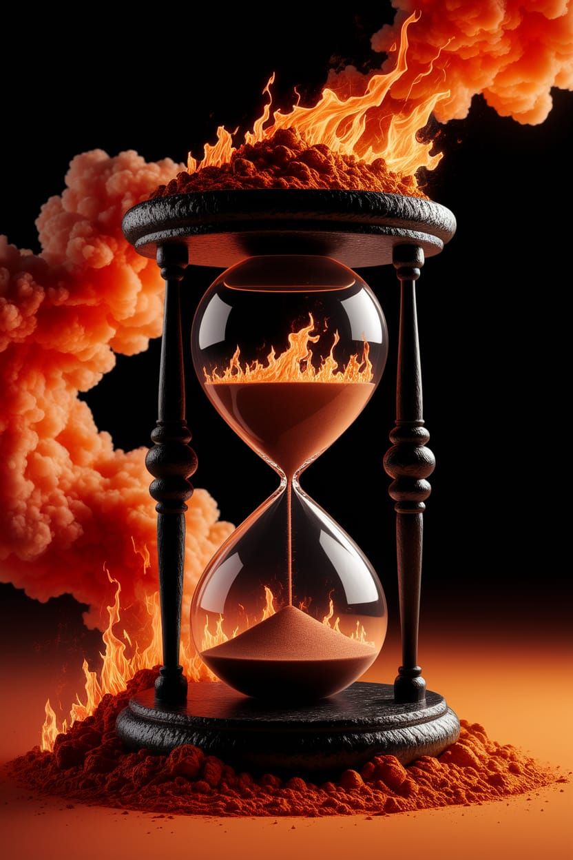 Hourglass Consumed by Fire in Ethereal Photo
