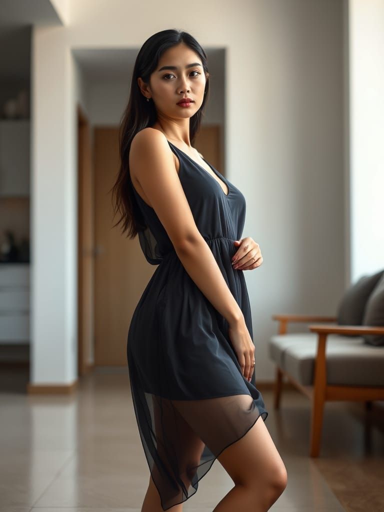 Vietnamese Woman in Flowing Dress: High-Fashion Editorial