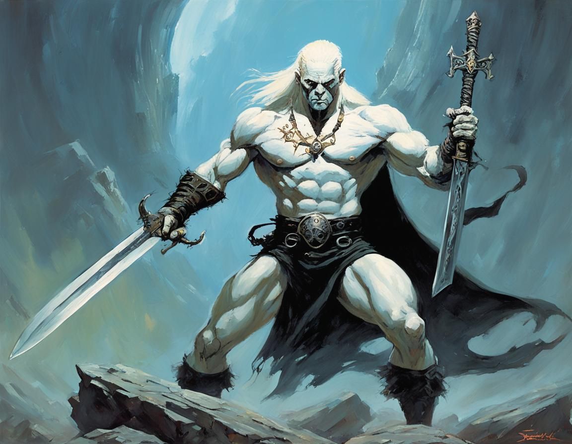 Elric of Melniboné with Stormbringer, in Oil Painting Style