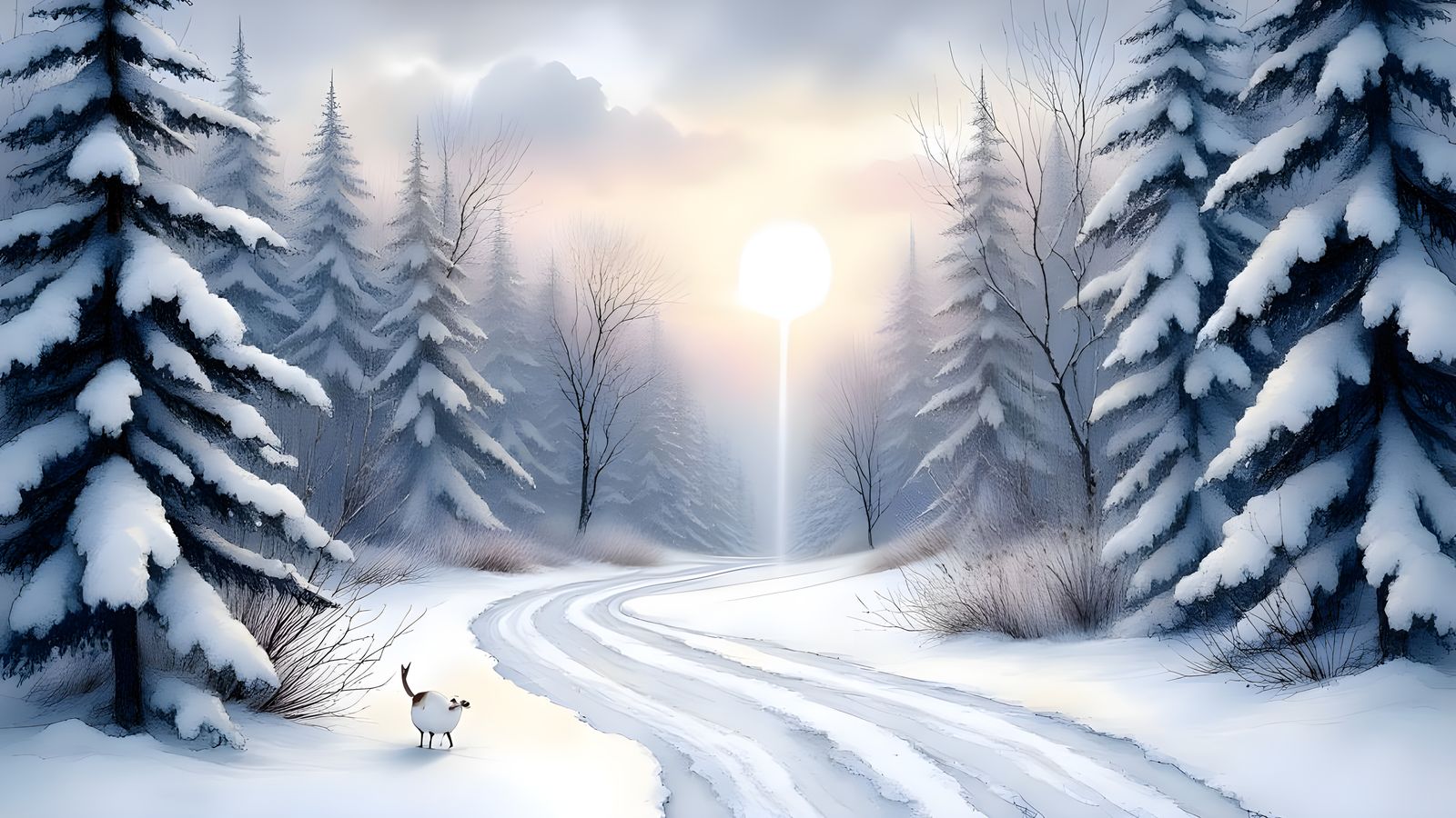 Winter Scene in Soft Ink Watercolors