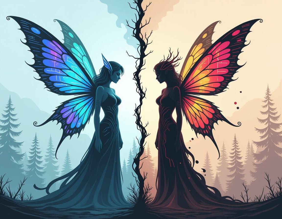 Cyberpunk Fairy vs. Dark Fantasy Fairy in Comic Art