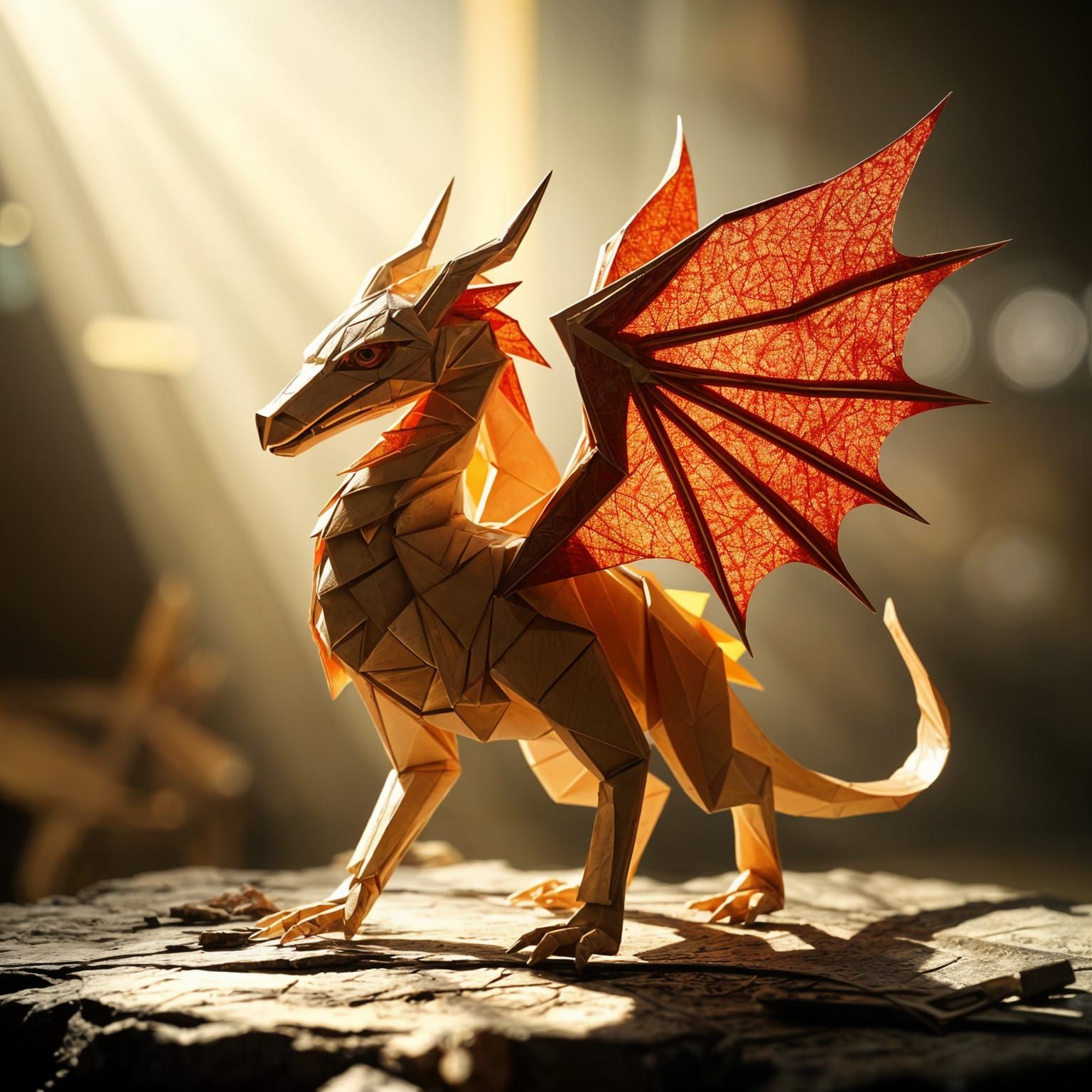 Epic Kirigami Dragon Sculpture in Sunbeams