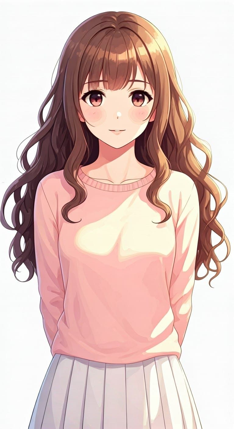 Anime Girl in Pastel Pink Sweater, Manga Style