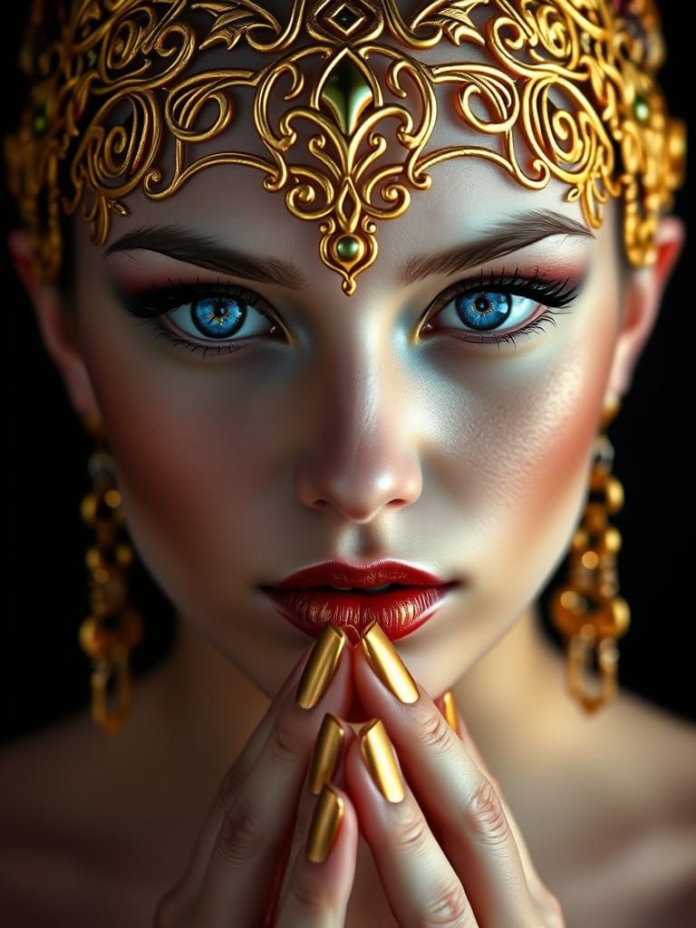 Luxurious Digital Portrait with Intricate Gold Filigree