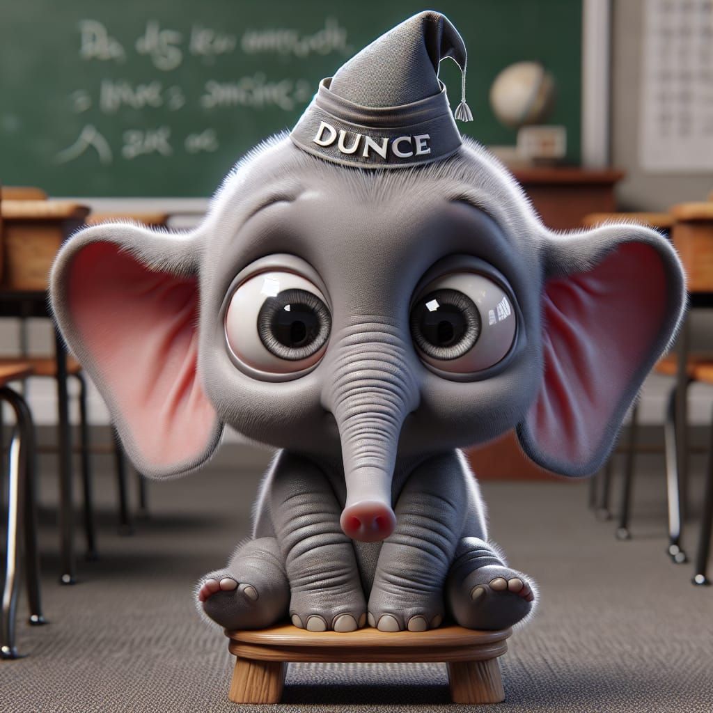 Cute CGI Elephant with Dunce Cap
