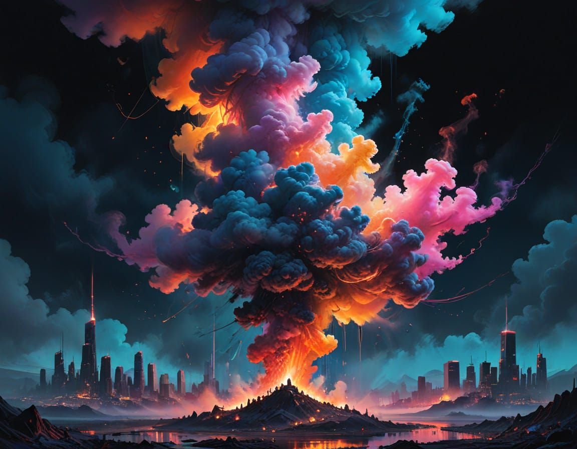 Radiant Clouds in Neon Cityscape