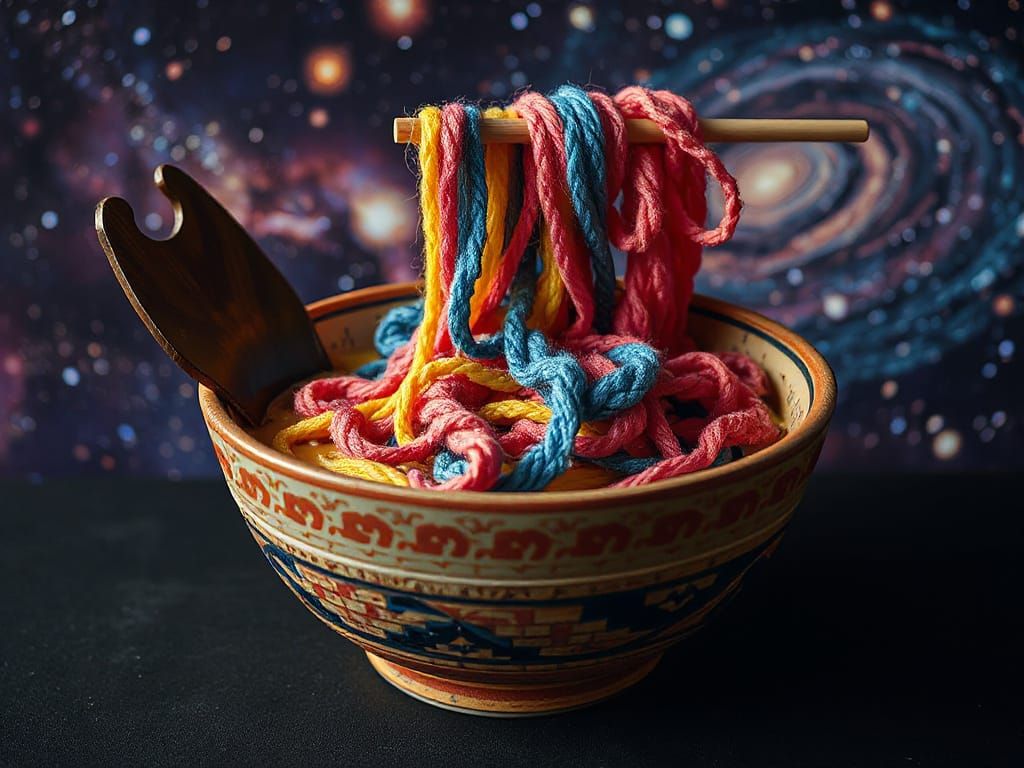 Cosmic Ramen with Yarn Noodles, Digital Art