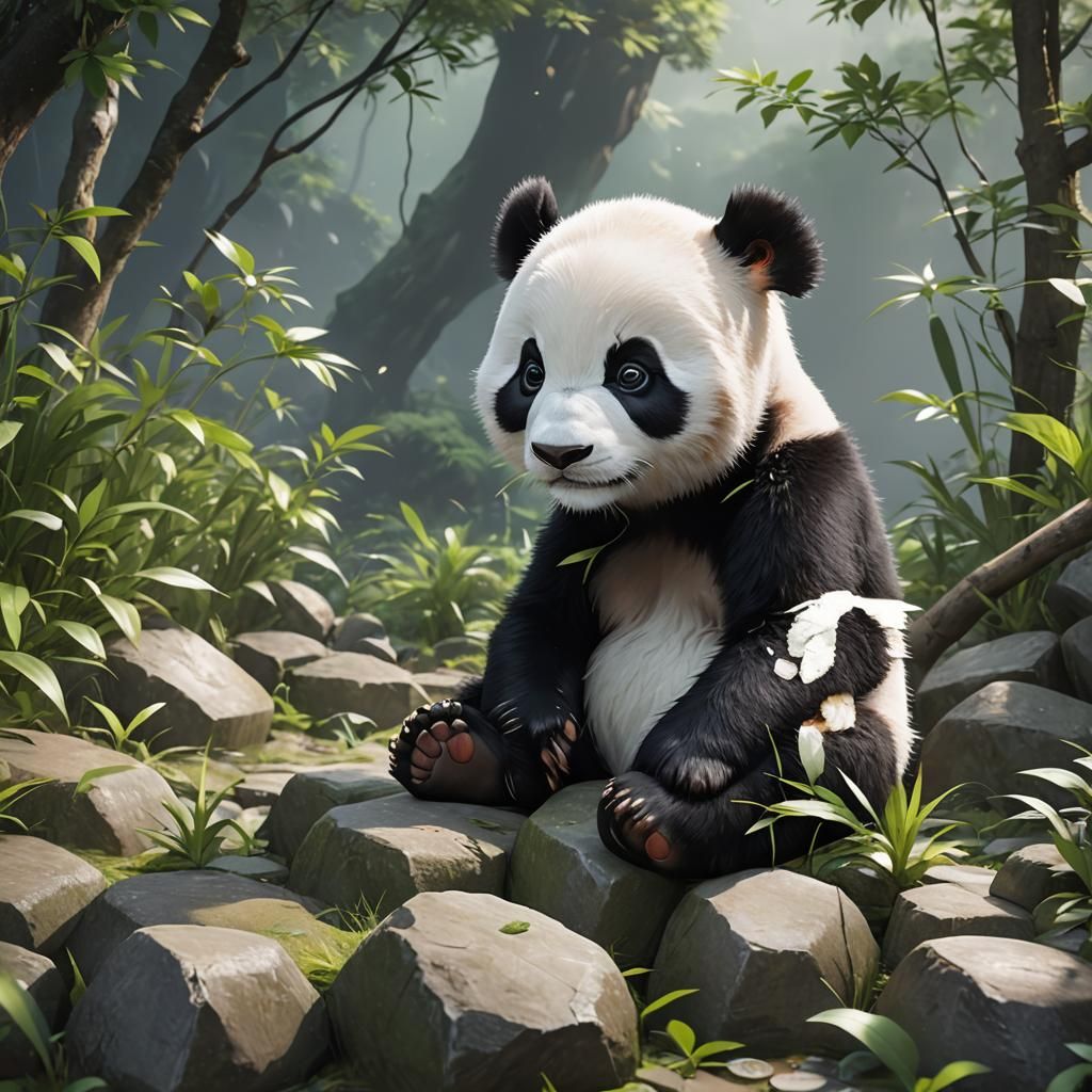 Detailed 3D Anime Panda Cub Inspired by WLOP