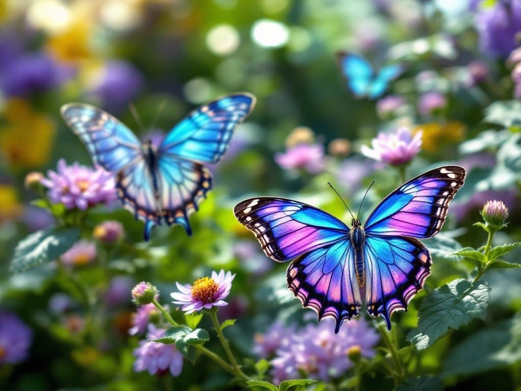 Vibrant Butterflies Dance Among Floral Blooms