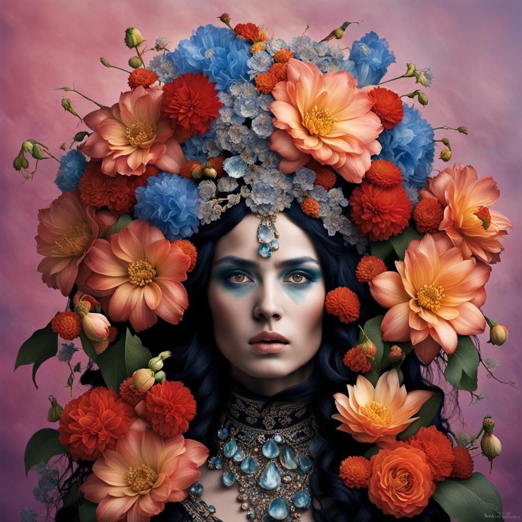 Gothic Water Goddess Venus with Floral Headdress