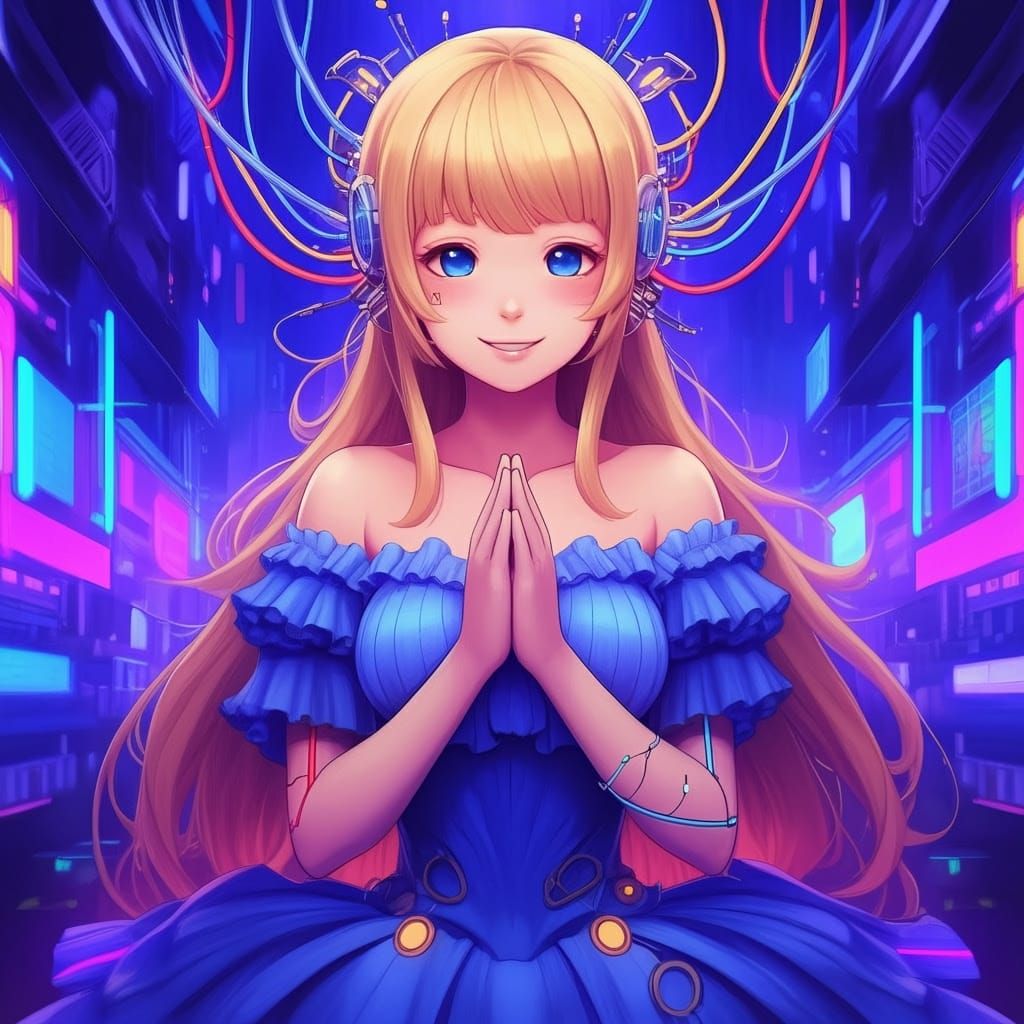 Anime Princess with Cybernetic Features in Futuristic Style