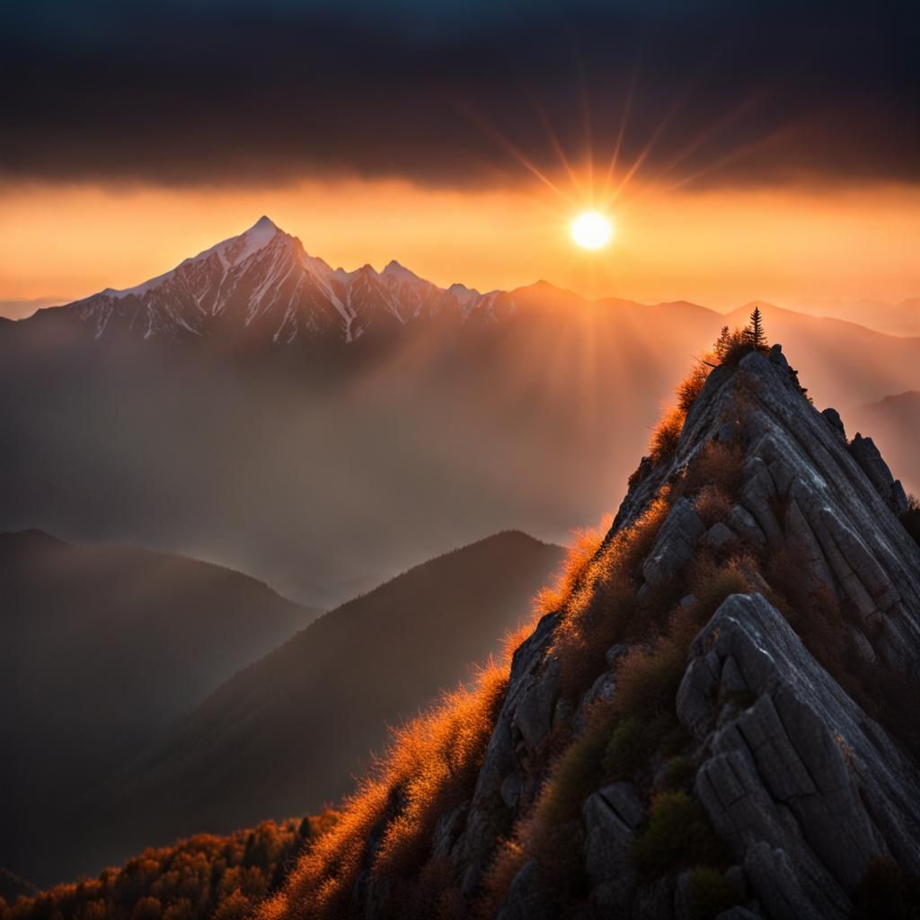 Breathtaking Mountain Peak Sunrise in Natural Lighting