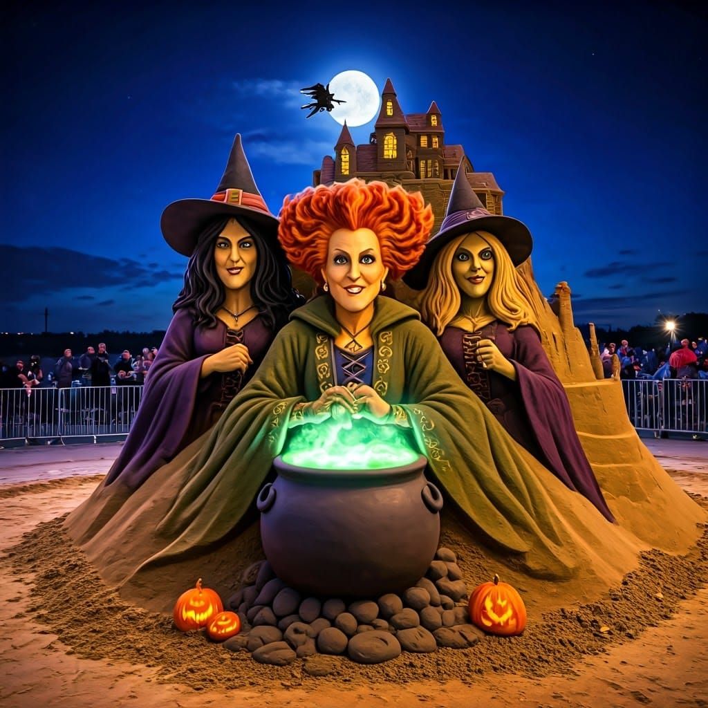 Sandcastle Witches: A Gothic Halloween Scene