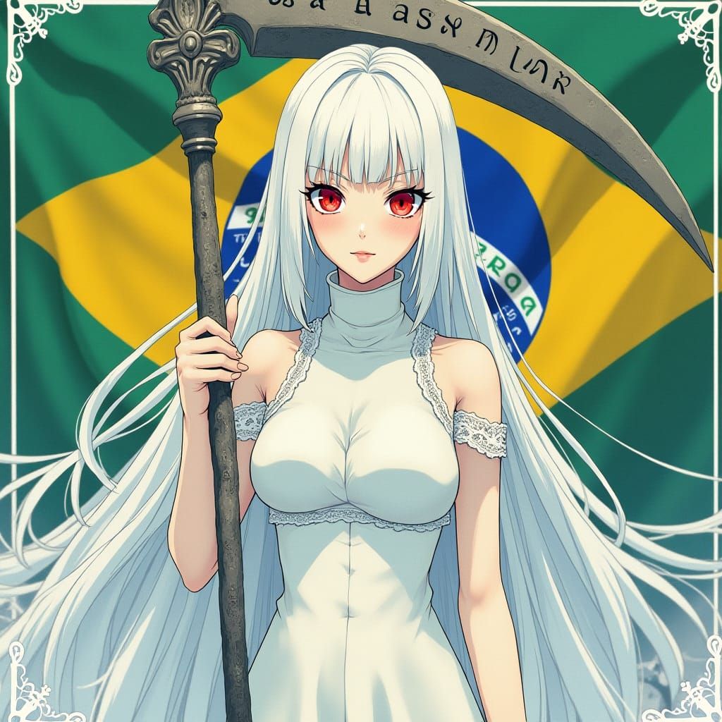 Mystical Anime Shiraori with Scythe and Brazilian Flag