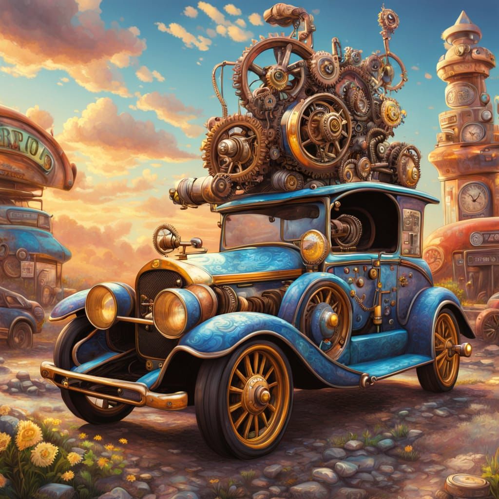 Steampunk Car at Floral Gear Gas Pump