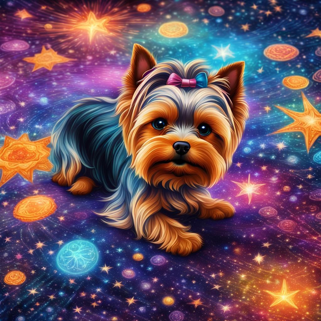 Yorkie Puppy Astral Cosmic Illustration