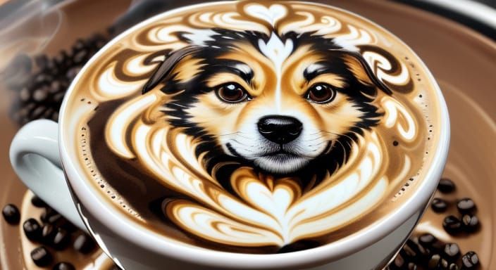 Puppy Latte Art in Hyper-Realistic Digital Painting