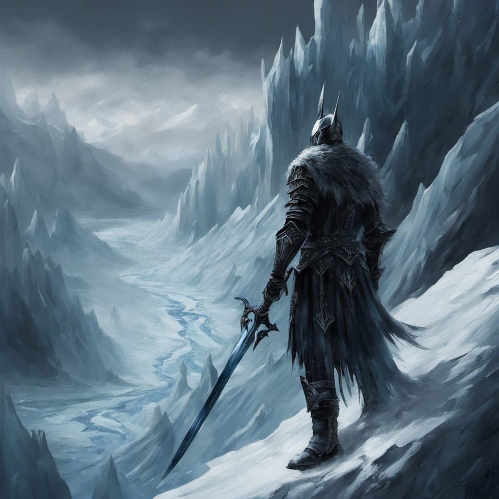 Dark Fantasy Knight Amidst Glacial Spires