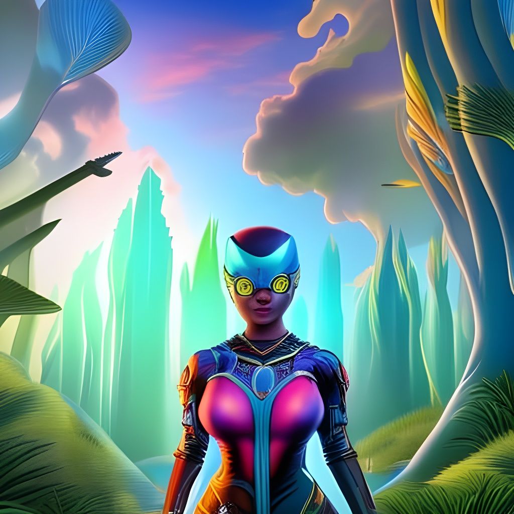 Cyberpunk Woman Meditating at Sunrise