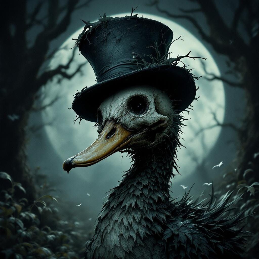 Gothic Skull Duck in Moonlit Forest