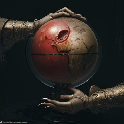 Hand Squeezing Infected Boil on World Globe