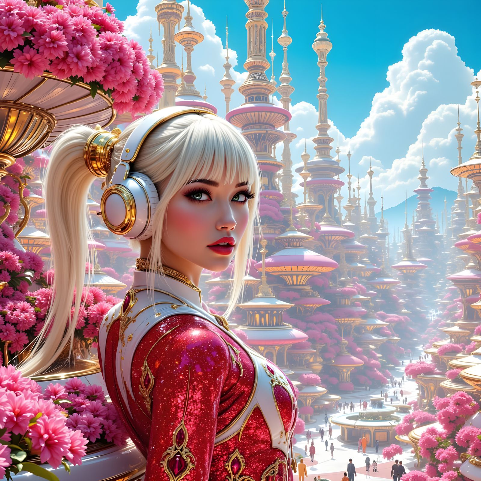 Princess in Neon Catsuit in Hyper-Advanced Cityscape