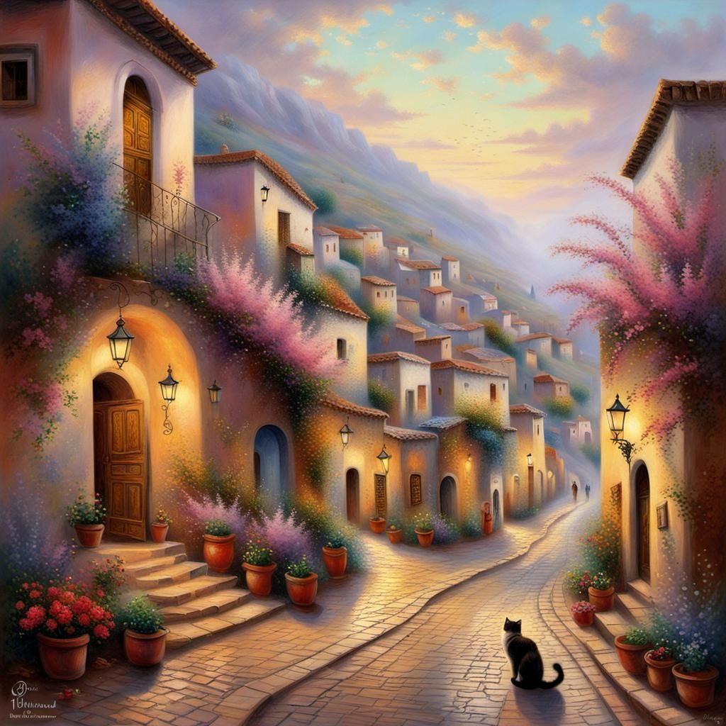 Moroccan Village Street Scene in Spring