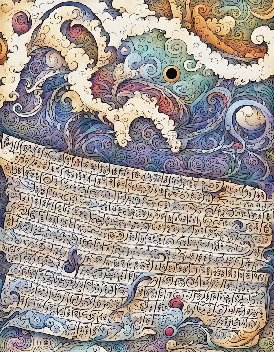 Ancient Scroll with Cipher in Psychedelic Setting