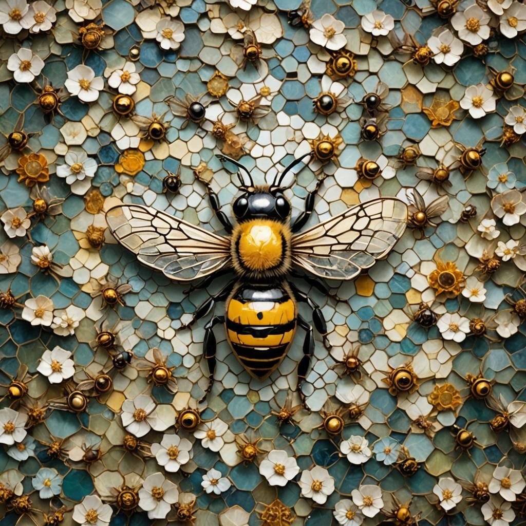 Bee Mosaic Portrait in Fantasy Art Style