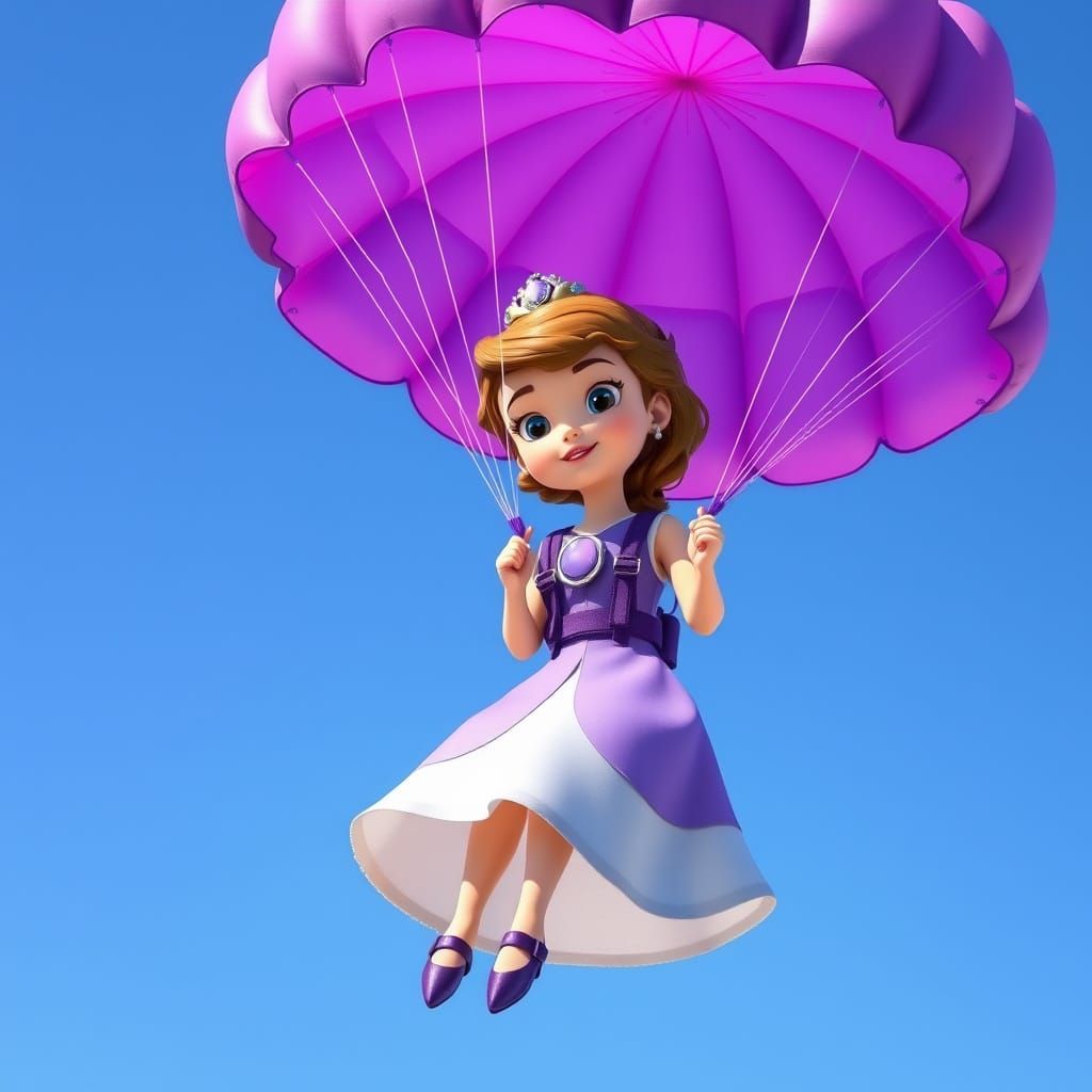 Princess Sofia Parachuting in Miyazaki-Inspired Sky