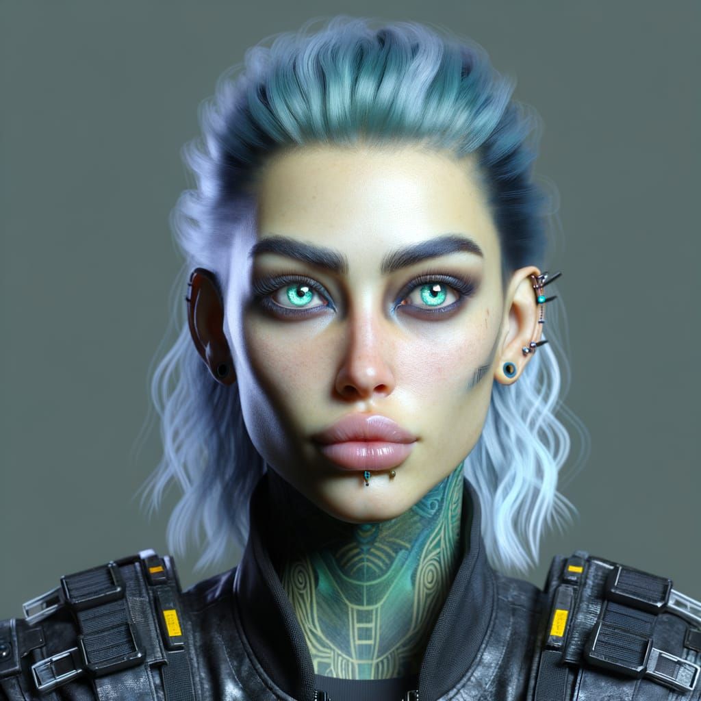 Hyperrealistic Portrait of a Dystopian Heroine in Aqua Hair ...