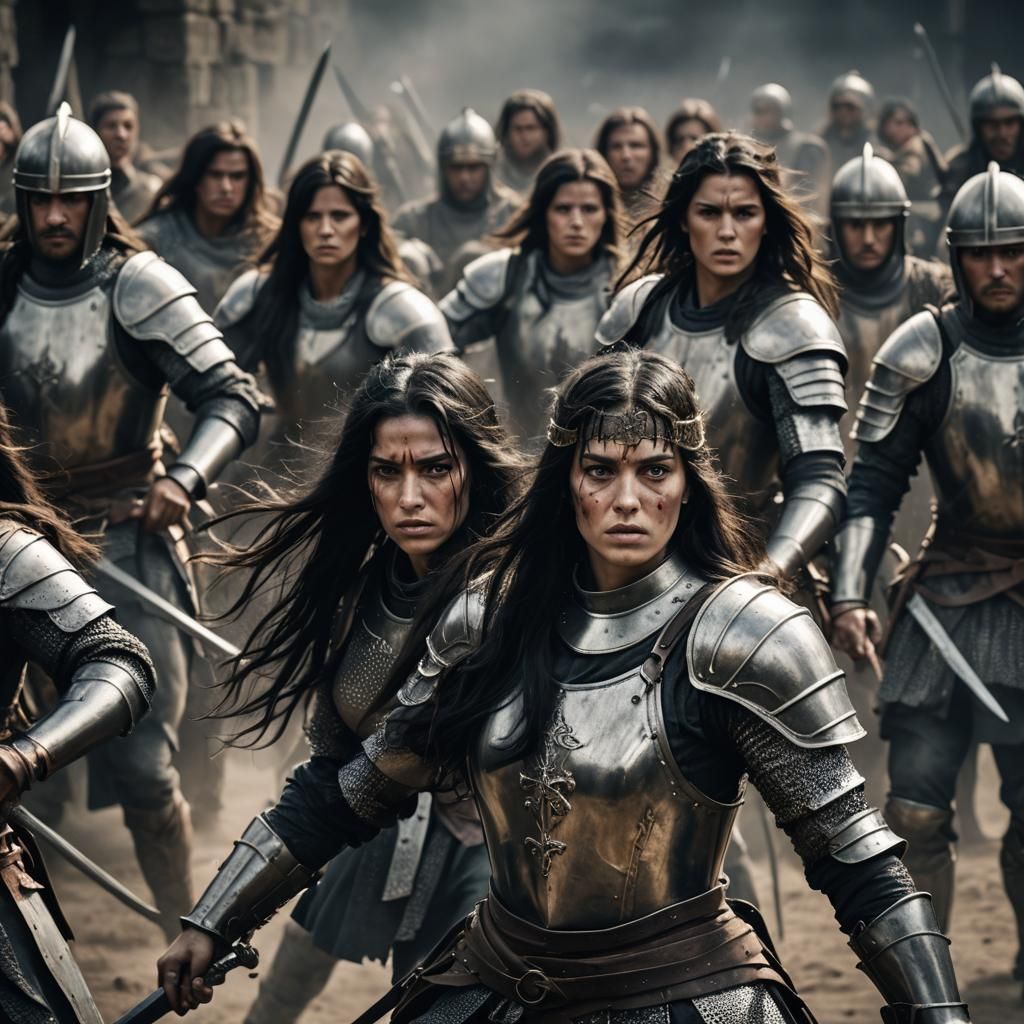 Female Knight Leads Warriors into Battle
