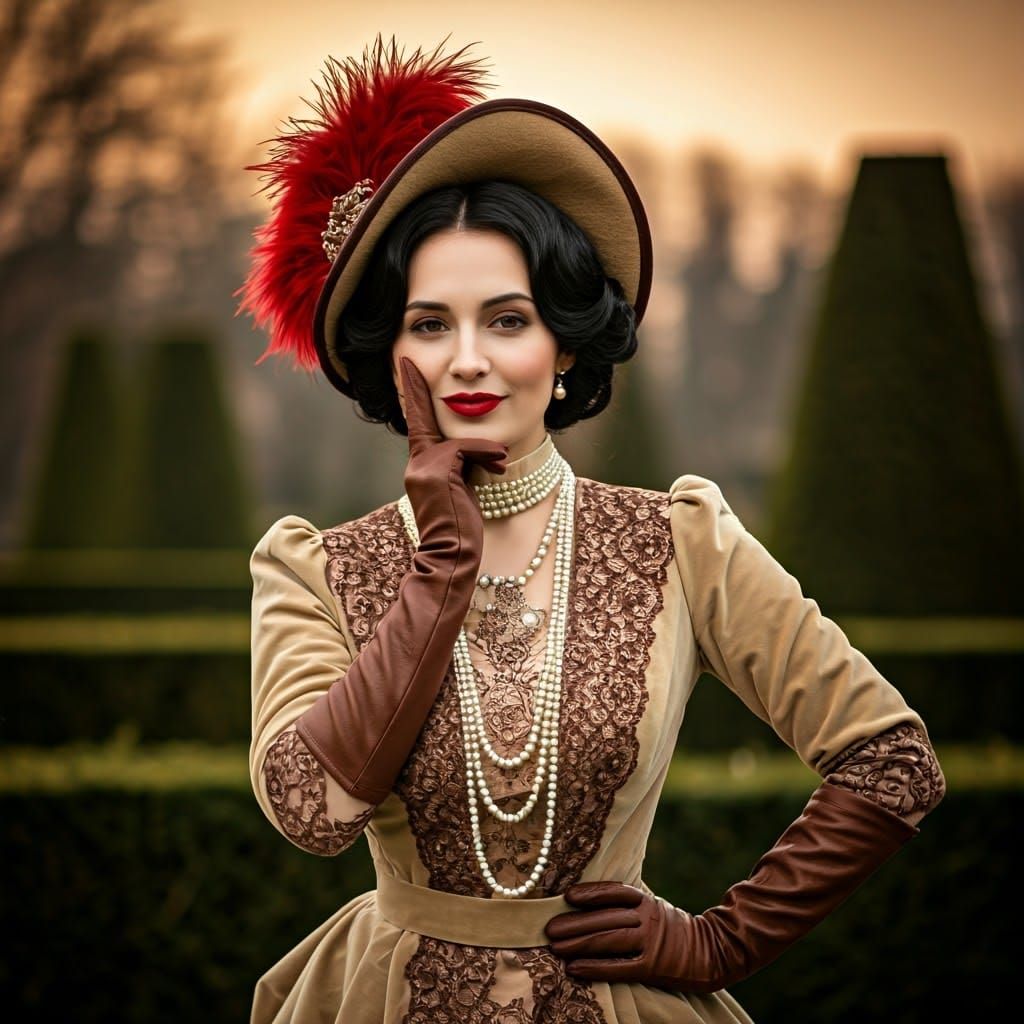 Elegant Woman in Winter Dress, Art Nouveau Style