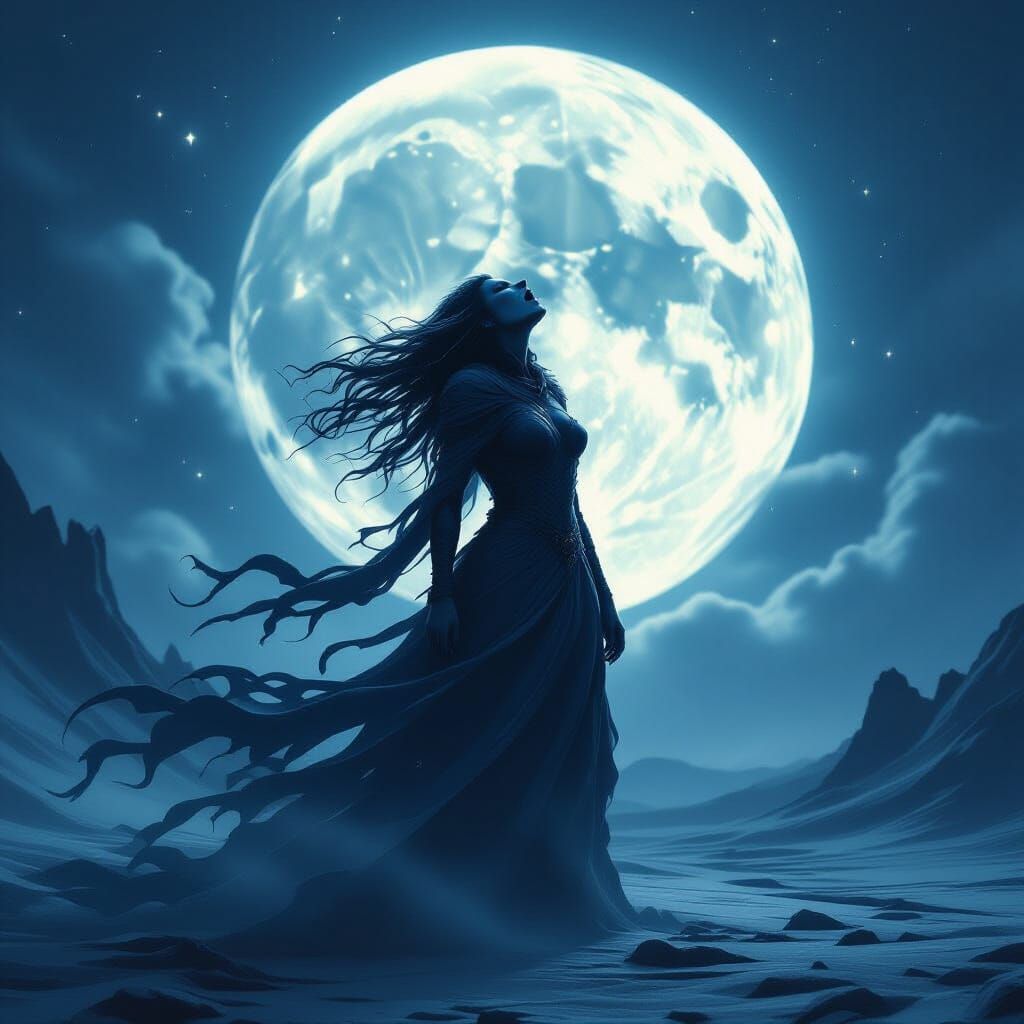 Dark Fantasy Monster Howling at Moon in Stardust Robes