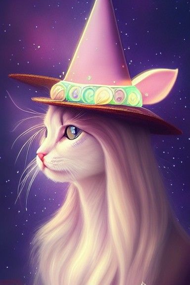 Cute Witch Cat in Realistic Digital Art Style