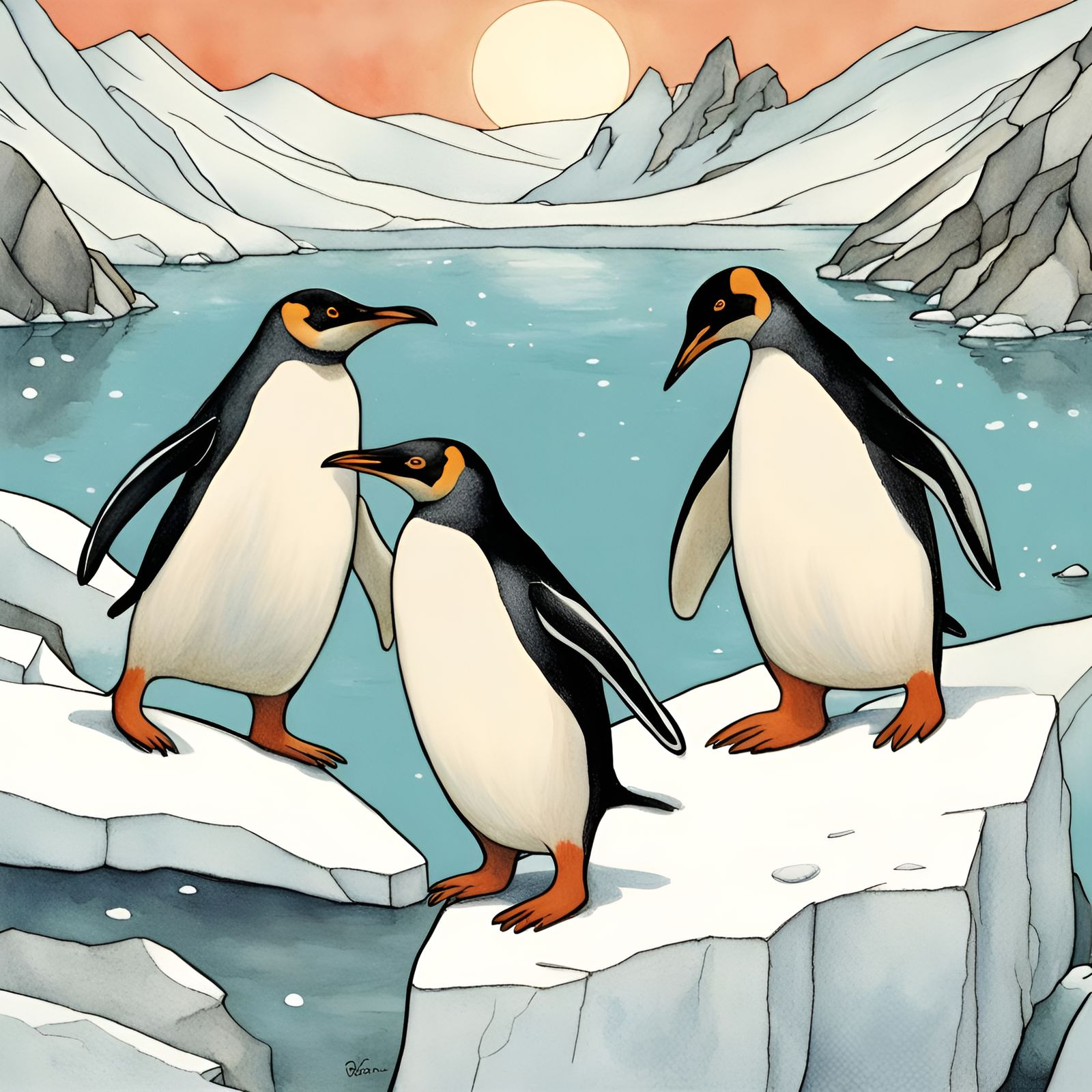 Wholesome Arctic Penguin Storybook Illustration