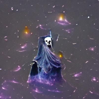Grim Reaper Crowned with Galaxies: AI Art