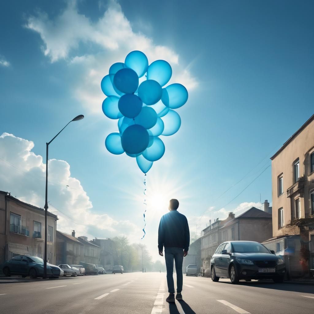Man with Blue Balloon in Sunshine