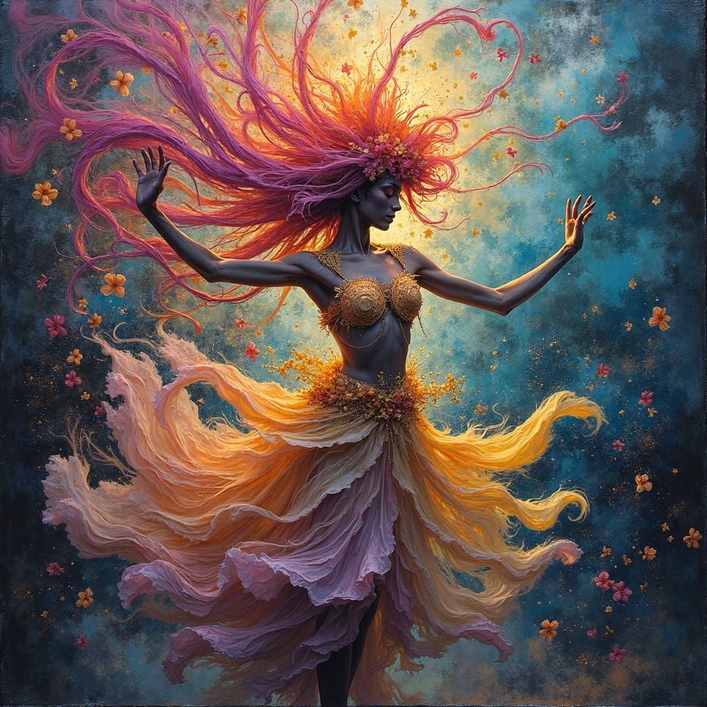 Ethereal Flower's Cosmic Dance: Abstract Art