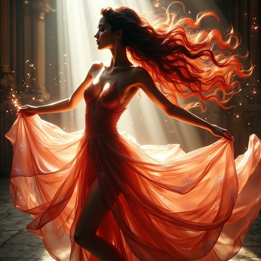 Ombre Dancer in Flowing Gown: Digital Art