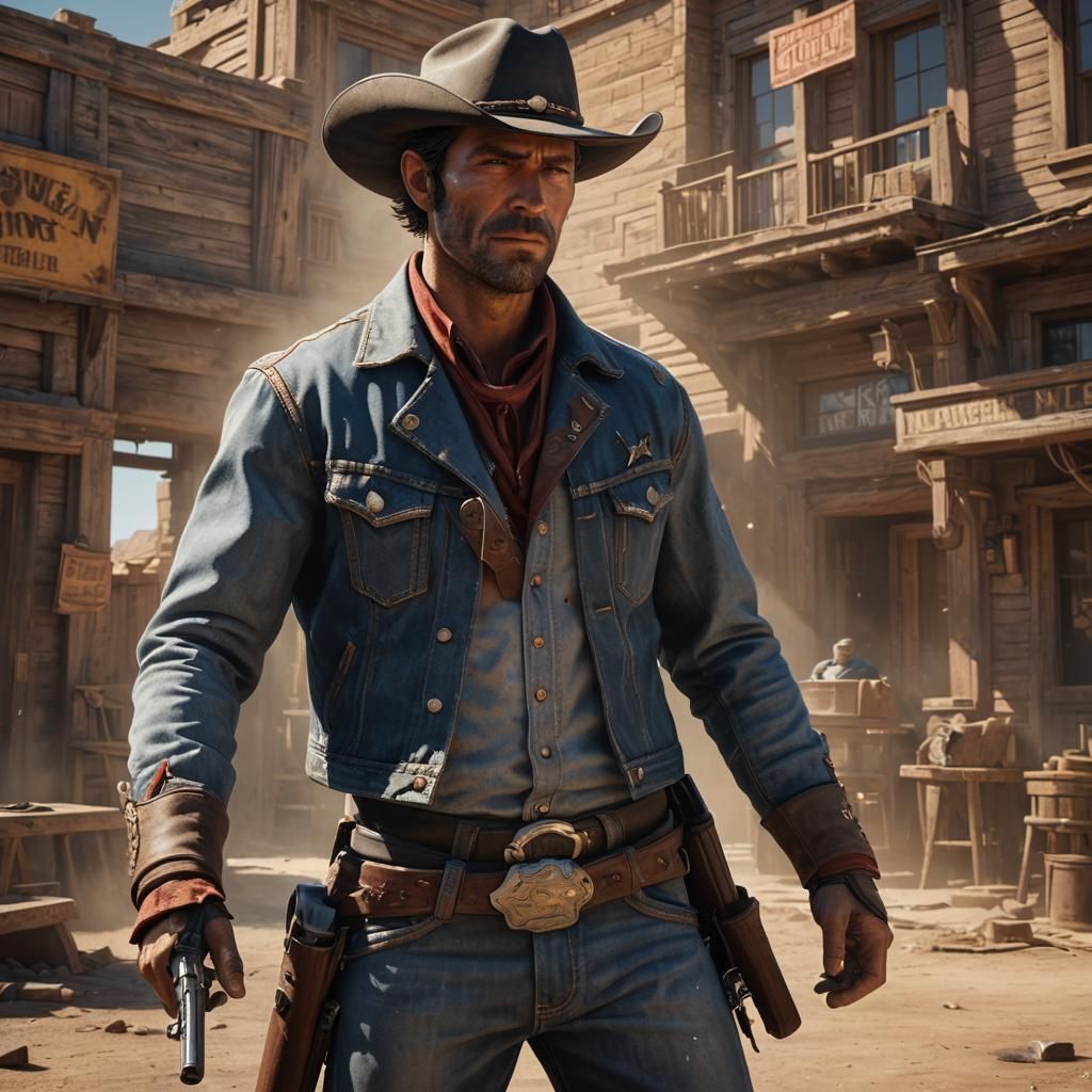 Cinematic Cowboy Ready to Draw Gun at Noon