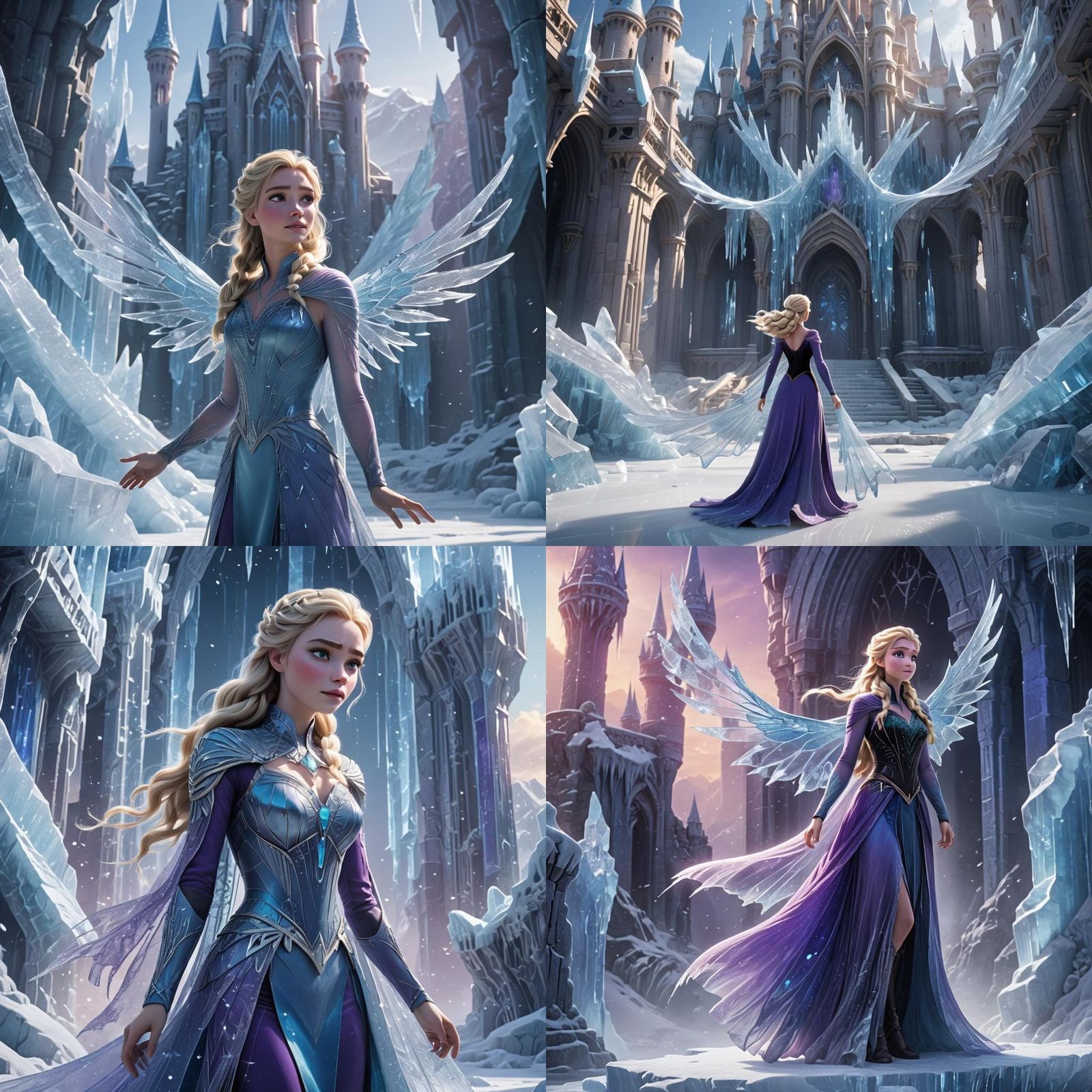 Elsa with Purple Crystal Ice Wings in 3D