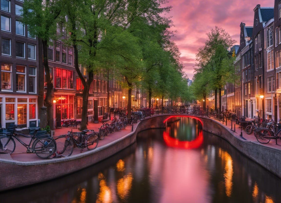 Amsterdam's Red Light District at Night