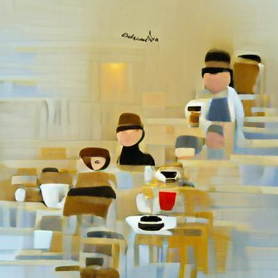 Impressionistic Minimalist Artwork of People in Coffee Shop