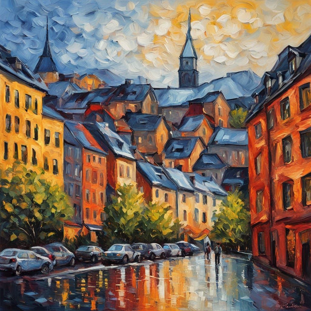 Neo-Impressionist Oslo Cityscape with Impasto Textures